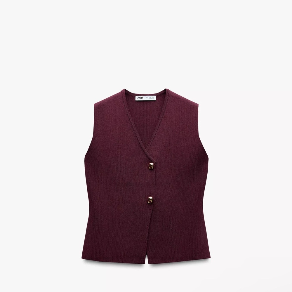 Zara Deep Burgundy Buttoned Vest